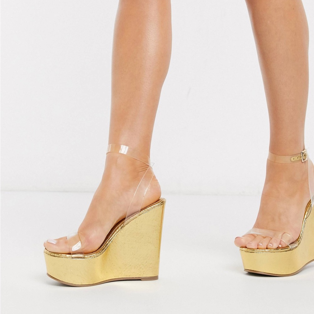 ASOS Takeover Gold Transparent Platform Wedge Size 8
